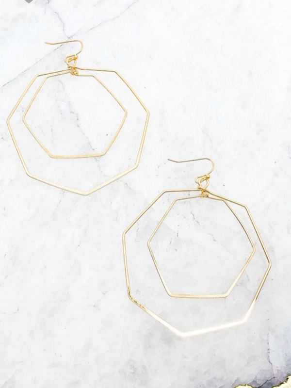 Mia Hexagon Earrings - Worn Gold