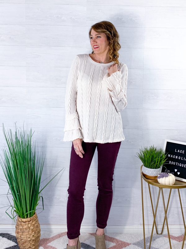 All Eyes On Me Ruffle Tier Sleeve Sweater - Ivory