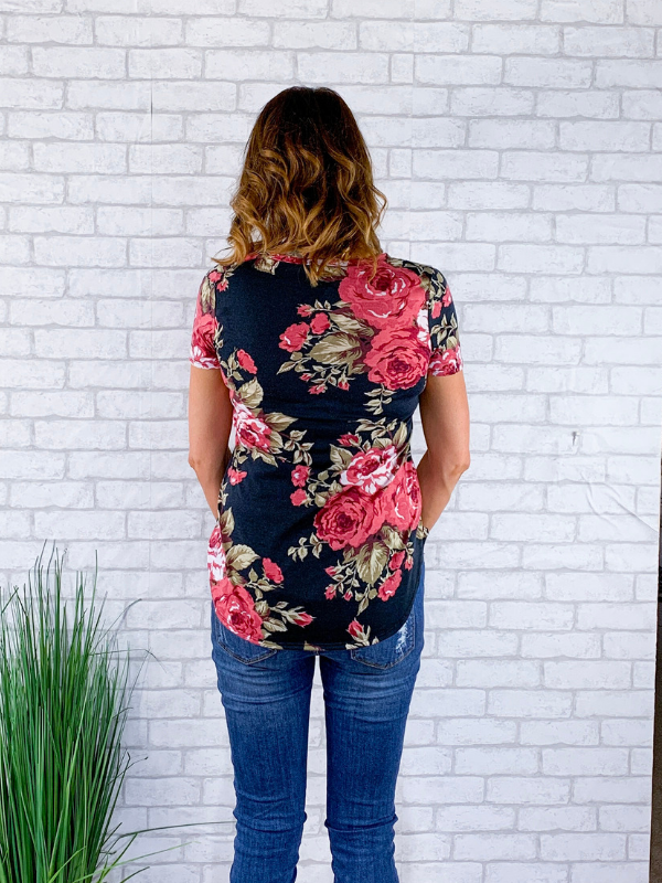 Feeling The Love Floral Top - Black