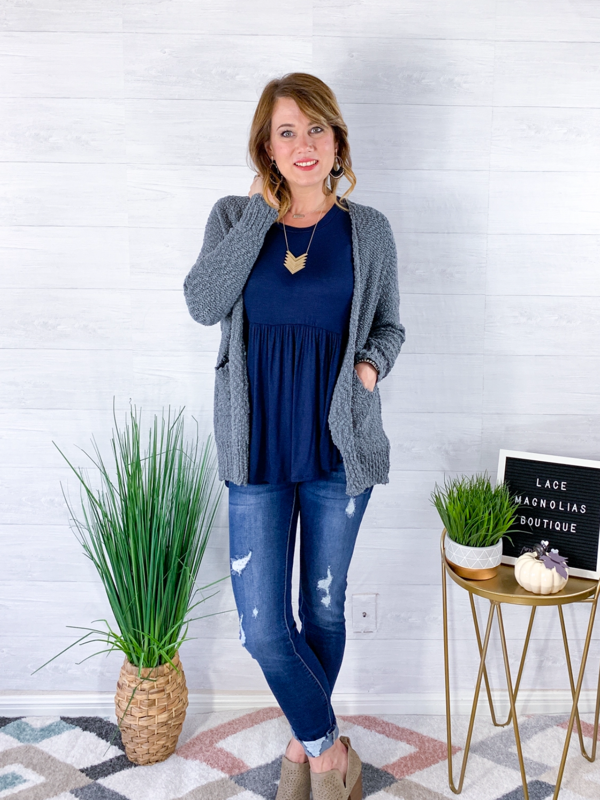 Choose To Be Cozy Cardigan - Charcoal