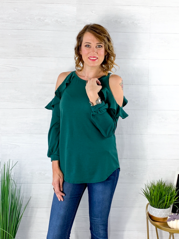 Star Of The Party Cold Shoulder Top - Hunter Green