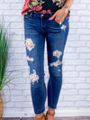 Zoe Lace Patch Skinny Jeans - Medium Wash
