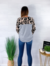 Spice Up Your Day Sweater - Gray/Animal Print