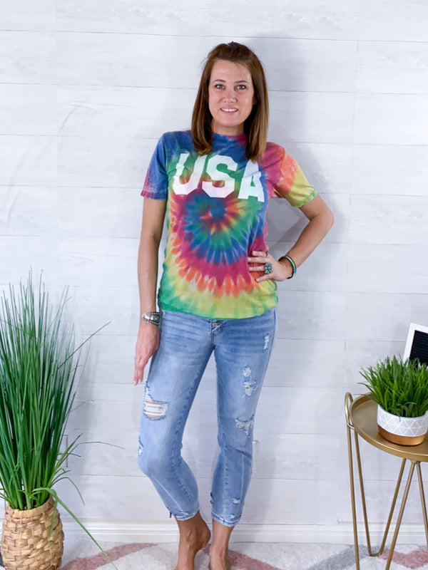 USA Acic Wash Tie Dye Tshirt - Multi Colored