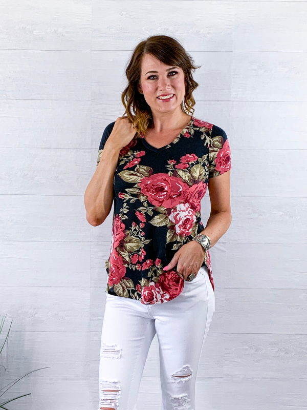 Feeling The Love Floral Top - Black
