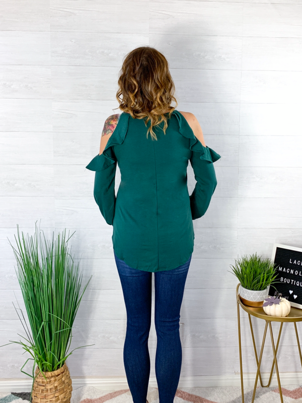 Star Of The Party Cold Shoulder Top - Hunter Green
